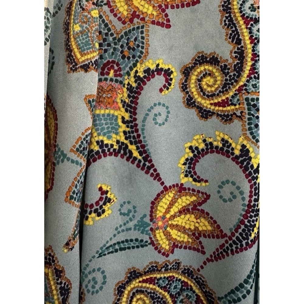 Liz Claiborne Womens Teal Paisley Pleated Front Long Sleeve Blouse Size L - Picture 5 of 5